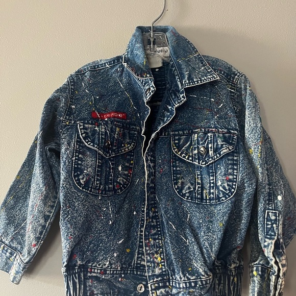 Vintage Stone Wash Denim Jacket with Paint Splatter - Picture 1 of 6